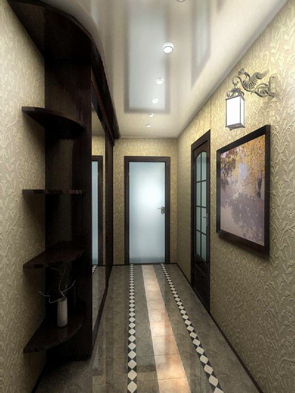 Потолок в коридоре: виды, цвет, дизайн, фигурные конструкции в прихожей, освещение