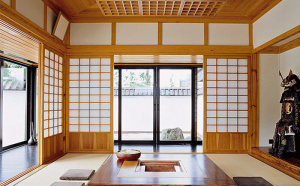 Использование в прихожей стекла для создания японского стиля
