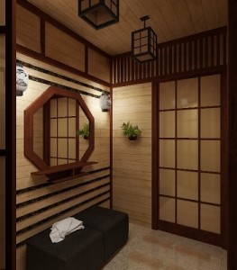 Натуральные светлые тона в создании японского стиля в уютной прихожей