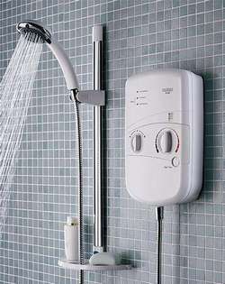 Установка водонагревателя проточного в ванной комнате около душа