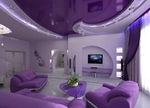 Яркий фиолетовый натяжной потолок с подсветкой