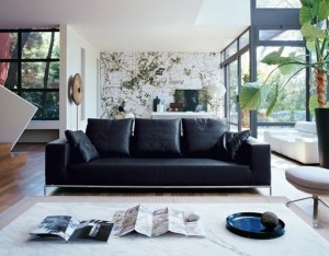 Кожаный диван в интерьер